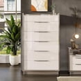 thumbnail image 6 of Merluxy 5-Drawer Chest with Glass Tabletop, Storage Dresser Organizer with Inside Mirror & Lift Top Dresser for Bedroom, Cream&Grey, 6 of 6