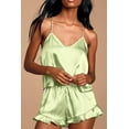 thumbnail image 6 of SMZ Women's Sexy Silk Satin Ruffled Pajamas Sets Cami Shorts Sets Sleepwear, 6 of 7