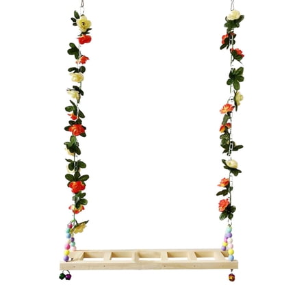 Large Wooden Bird Swing for Parrots and Pet Birds, Hanging Plaything with Standing Perch, Natural Wood Pet Supply Cage Accessory for Parakeets and Cockatiels.