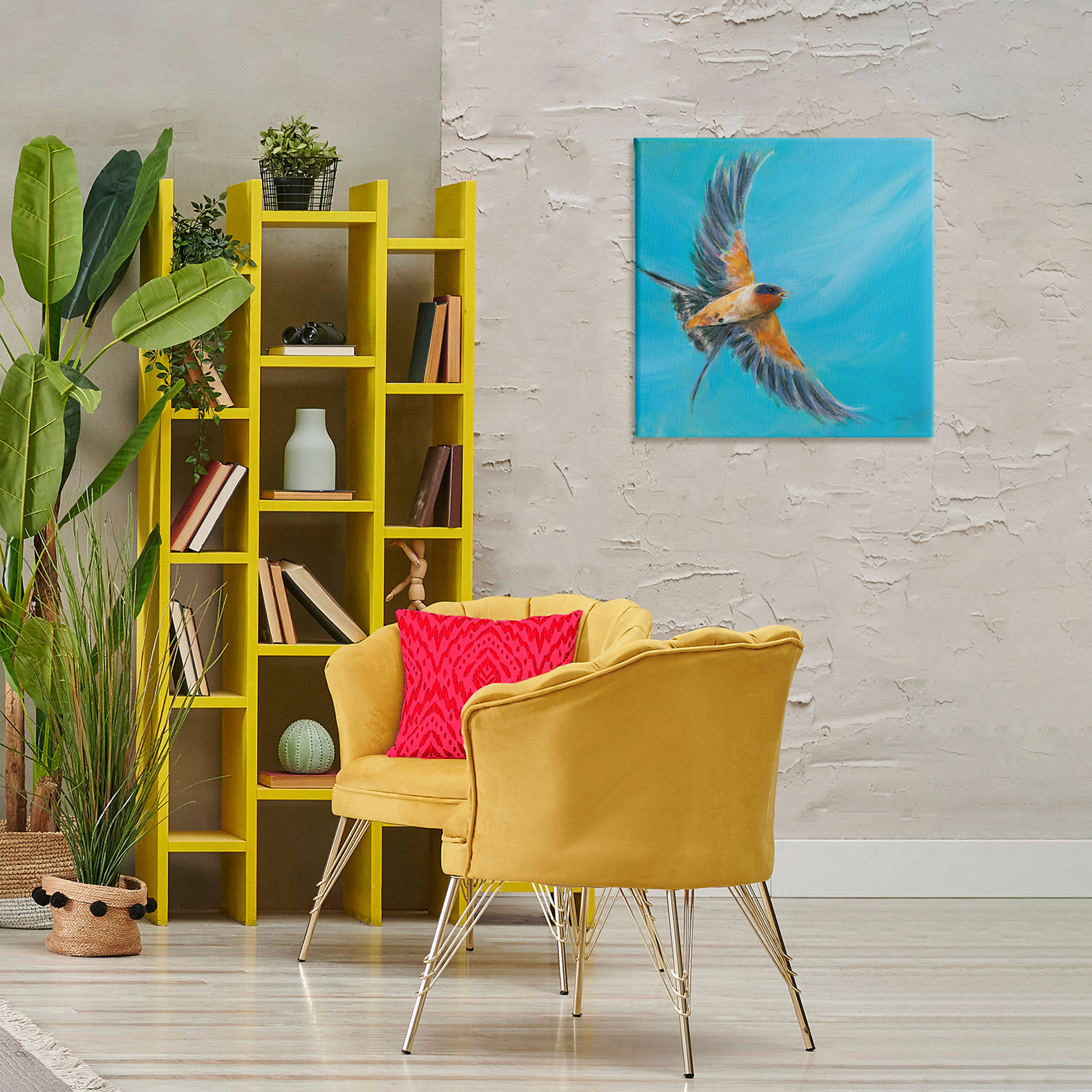 Stupell Industries Soaring Bird on Blue Animals & Insects Painting Gallery Wrapped Canvas Art Print Wall Art, 24 x 24