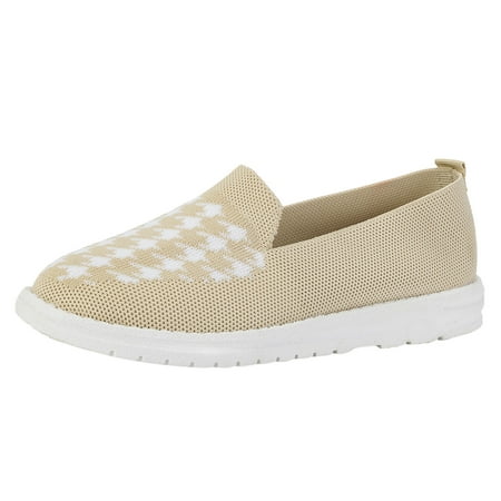 

DVKOVI Woman Shoes Women Slip On Sneakers Ladies Fashion Breathable Mesh Houndstooth Printed Flat Casual Sneakers Beige 37