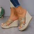 thumbnail image 3 of Womens Flower Crystal Slip on Sandals Boho Beach Summer Platform Wedge Dressy Heeled Slippers for Ladies, 3 of 6