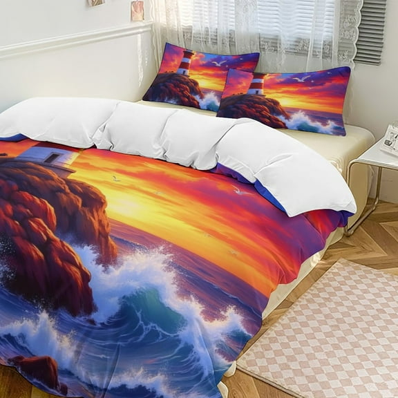 Lighthouse at Sunset 3D Duvet Cover Set Quilt Cover Theme of teenager for Bedroom Decoration