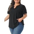 thumbnail image 4 of Agnes Orinda Women's Plus Size Easter Tops V Neck Eyelet Embroidery Puff Sleeve Textured 2026 Summer Fashion Casual Tunic Blouse 1X Black, 4 of 6