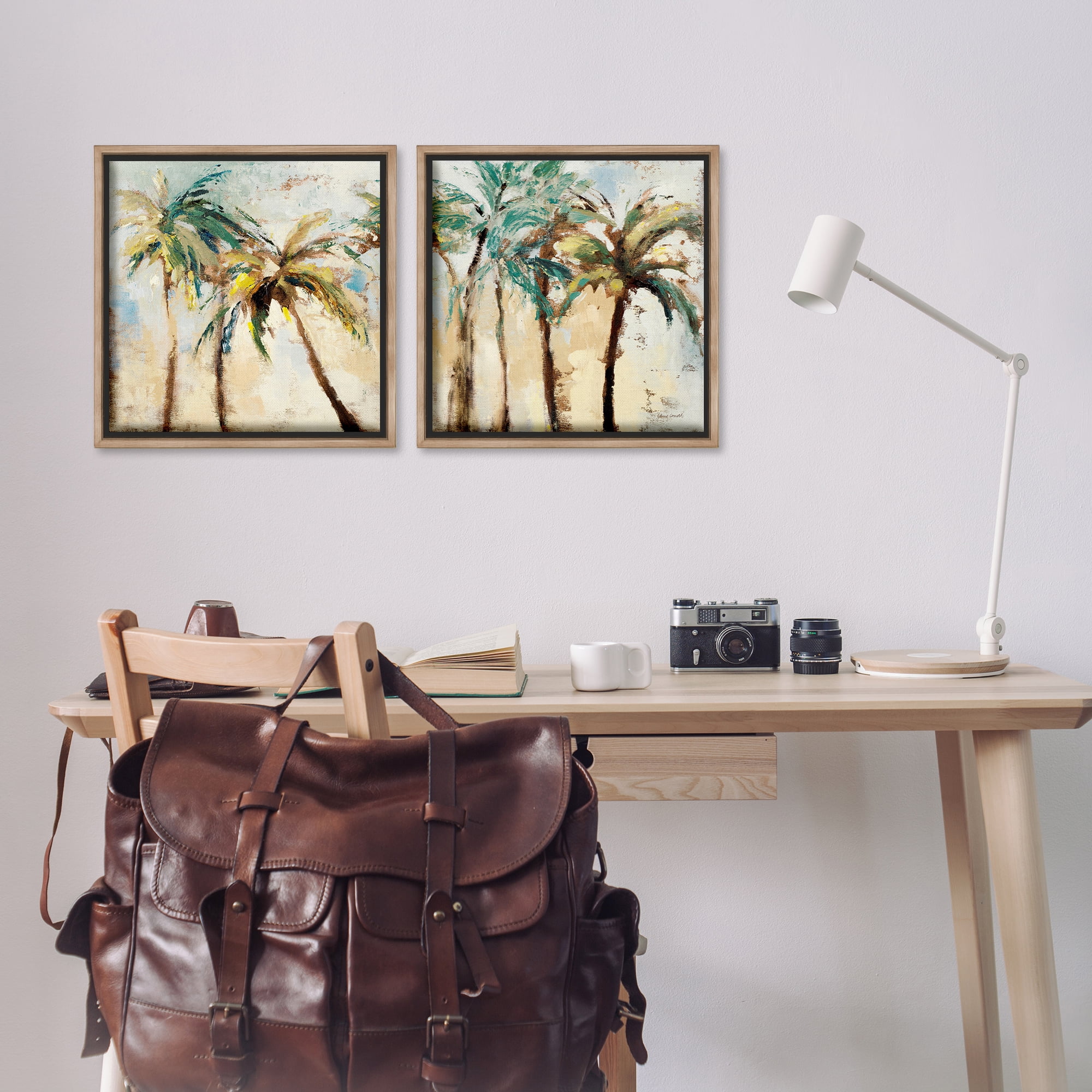Stupell Industries Abstract Palm Trees Abstract Painting Brown Floater Framed Canvas Art Print Wall Art, 18 x 18, Set of 2