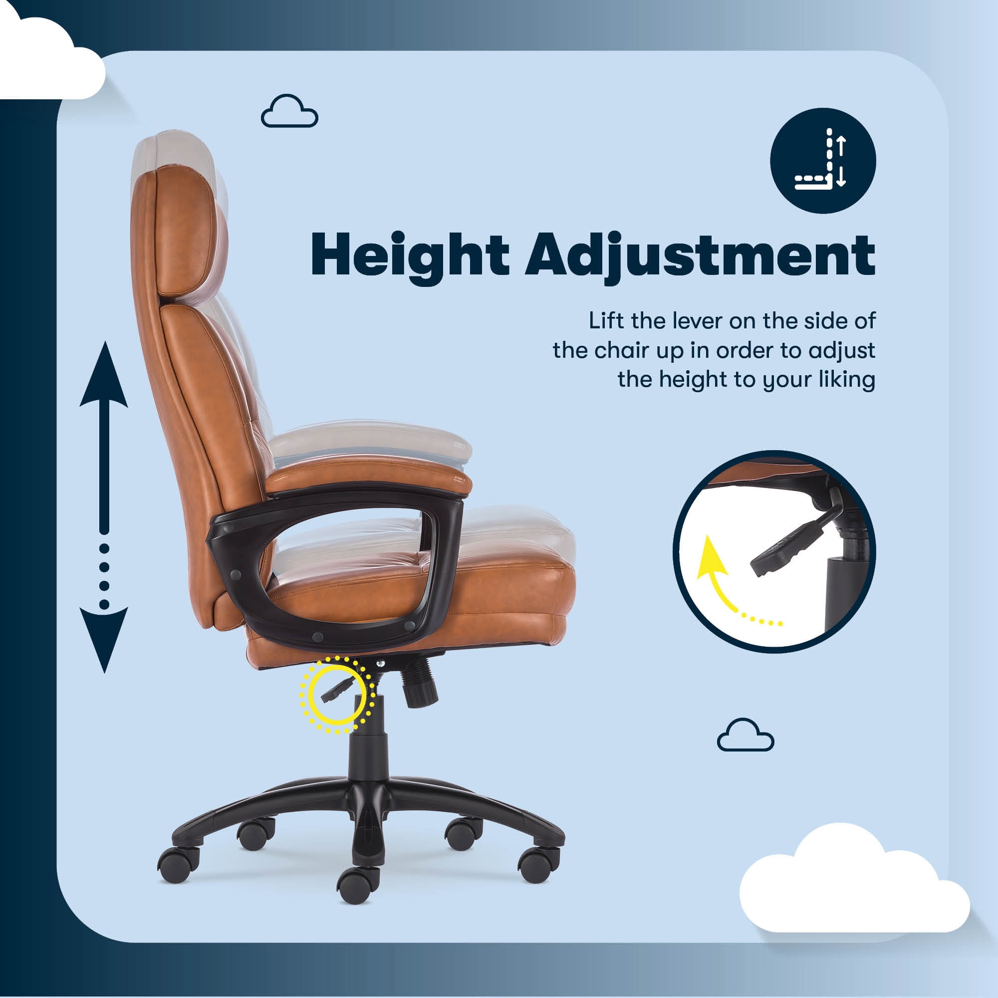Serta Comfort Executive Big & Tall Ergonomic Office Chair Bonded Leather Cognac