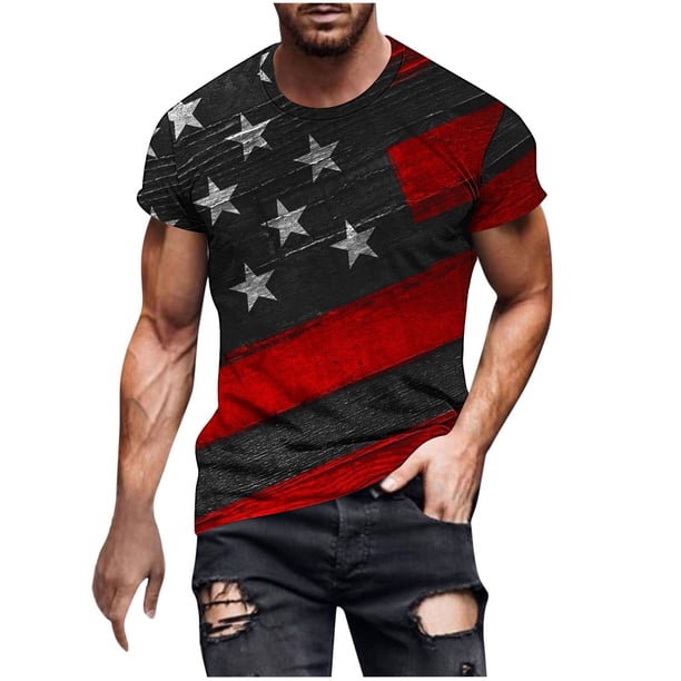 Blusa Del Día de la Independencia de los Hombres, Suéter de Impresión Casual Cuello Redondo para Uso Al Aire Libre Y Diario, Camiseta Patriótica de Moda