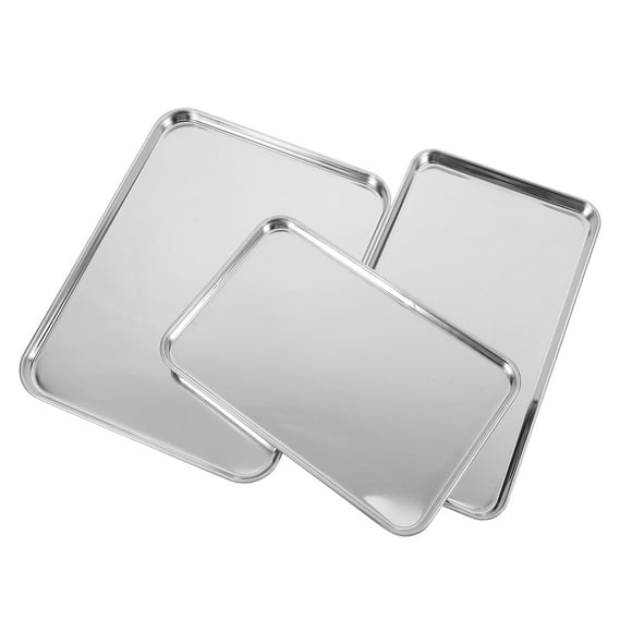 3pcs Heavy Duty Stainless Steel Rectangular Trays Large Mirror Finish Sizzling Platters Serving Dishes for Fish Meat Dessert Sushi