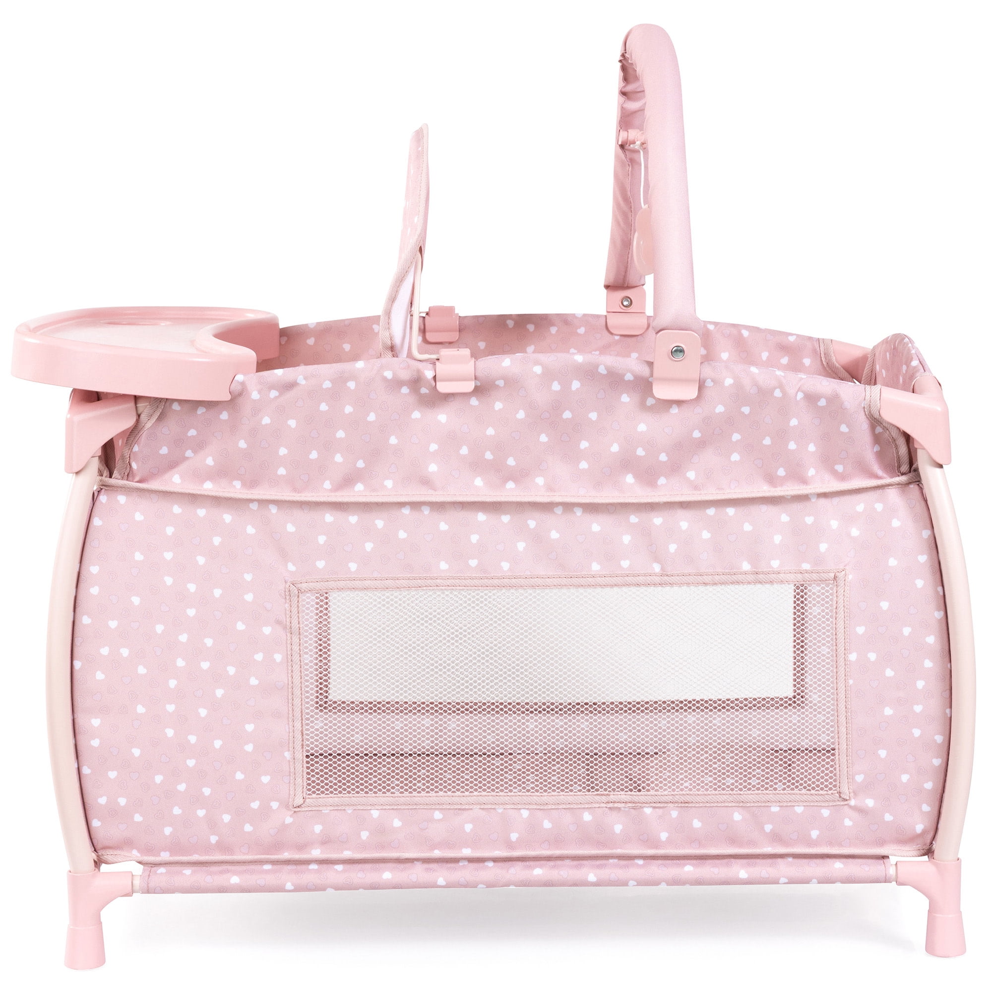 Bayer Design: Doll Multi-Bed - Soft Pink & Polka Dot - Sleep Playpen, Built-In Feeding Highchair, Pillow-Blanket, Care Center Fits 18" Dolls, Kids 3+