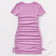 thumbnail image 6 of Girls Purple Bodycon Dress Ruched Short Sleeve Drawstring Side Tie Casual Summer Outfit for Tweens,Size 5-6 T, 6 of 9