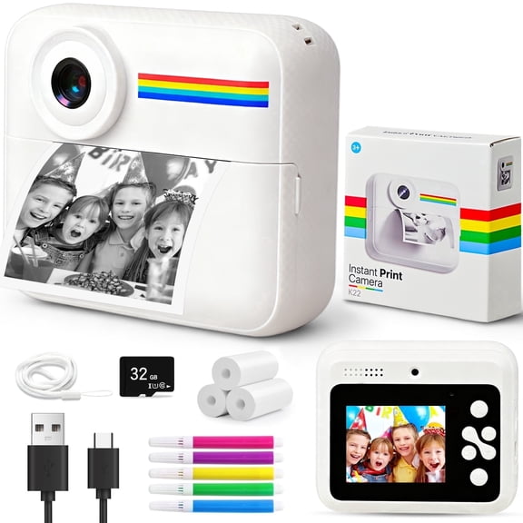 Askmuse Kids Instant Print Camera, 2.4" HD Screen, Up to 48MP Photo & 1080P Video, Rechargeable, Safe Shockproof Toy Camera with Games & Music, Perfect Birthday or Christmas Gift for Boys and Girls