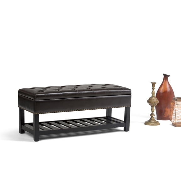 Simpli Home Lomond 44W Storage Ottoman Bench with Bottom Shelf