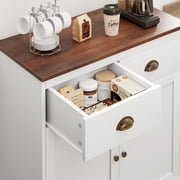 NEILA Farmhouse White Buffet with Storage, Kitchen Sideboard with 2 Doors and 2 Drawers, Wooden Coffee Bar Cabinet with Shelves for Dining Room, Living Room