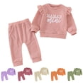 thumbnail image 5 of KPOPLK Baby Girls Ribbed 2 Piece Outfit MAMA'S MINI 3M 6M 9M 12M 18M 24M 2T 3T 4T Sweatshirt and Pants Set Clothing,Size 12-18 Months, 5 of 9