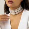 thumbnail image 2 of Boho Round Imitation Pearl Choker Necklace Multi Strands Vintage Choker Bridal Wedding Crystal Jewelry for Women and Girls, 2 of 5