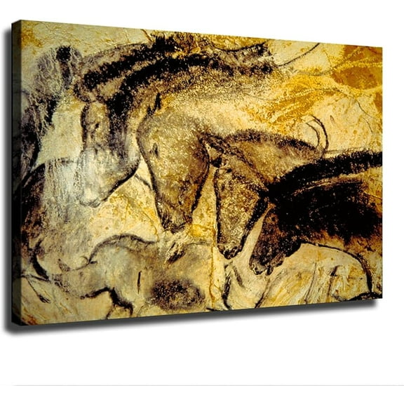 Chauvet Cave Horses Poster Canvas Print HD Picture Modern Home Living Room Kitchen Bedroom Aesthetic Wall Art Decor (20×30nch Framed)