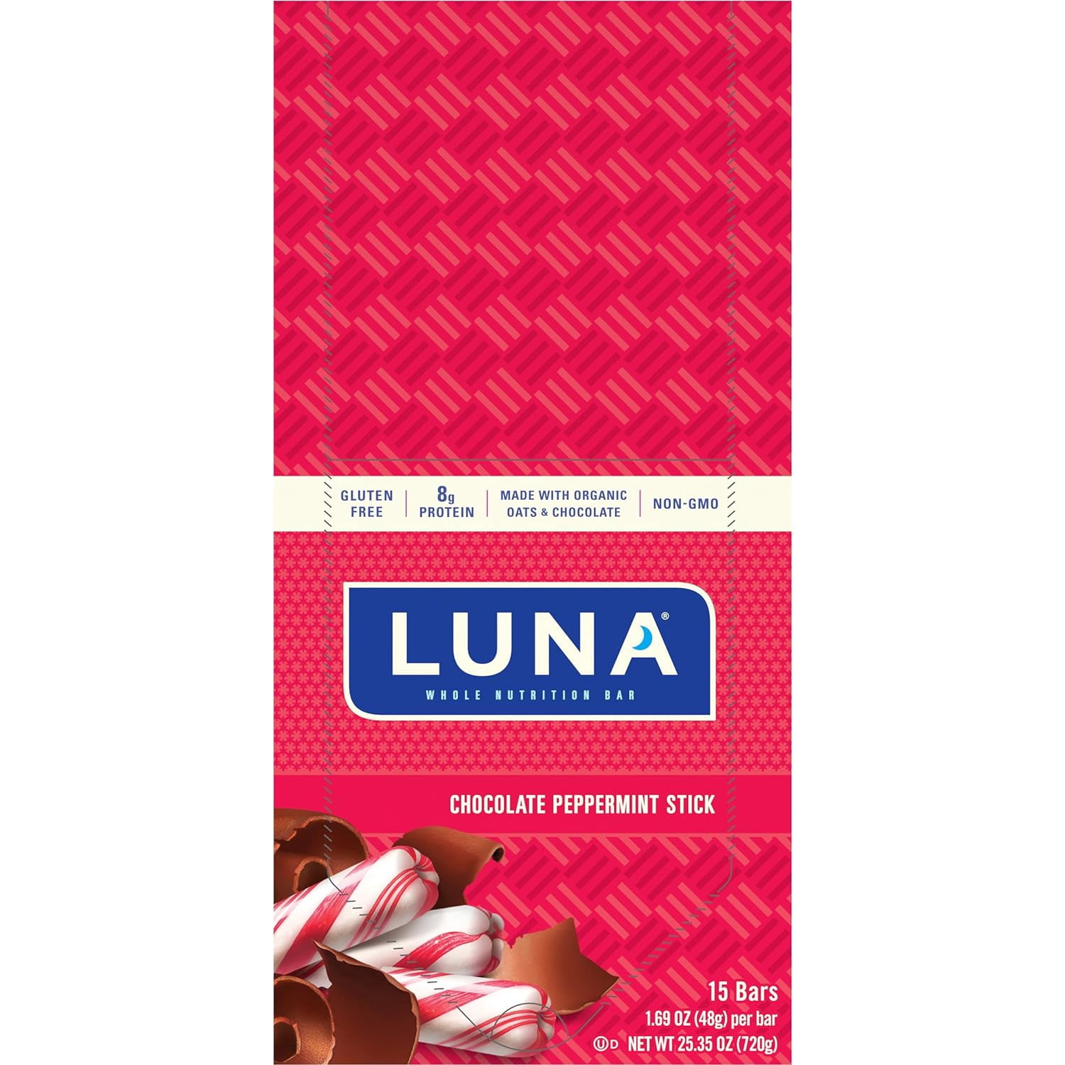Luna Bar - Chocolate Peppermint Stick - Whole Nutrition Snack Bars - 1.69 oz (15 Count)