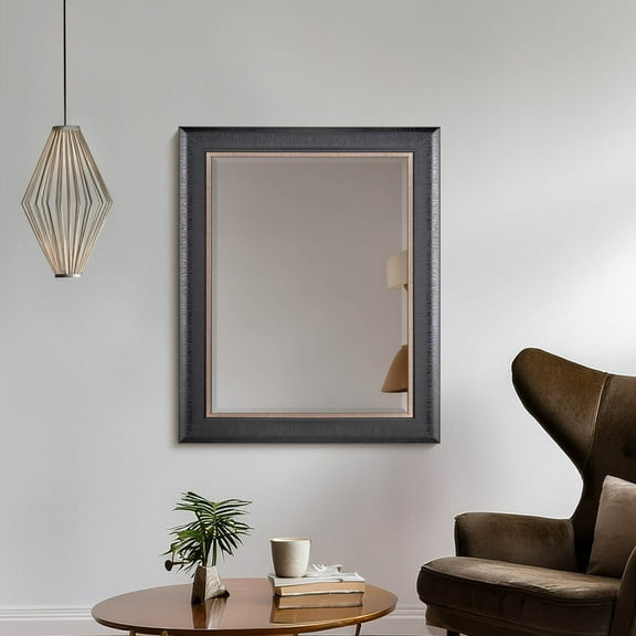 Head West Alderton Black and Silver Framed Beveled Mirror - 34.5" H x 28.5" L X 1" D