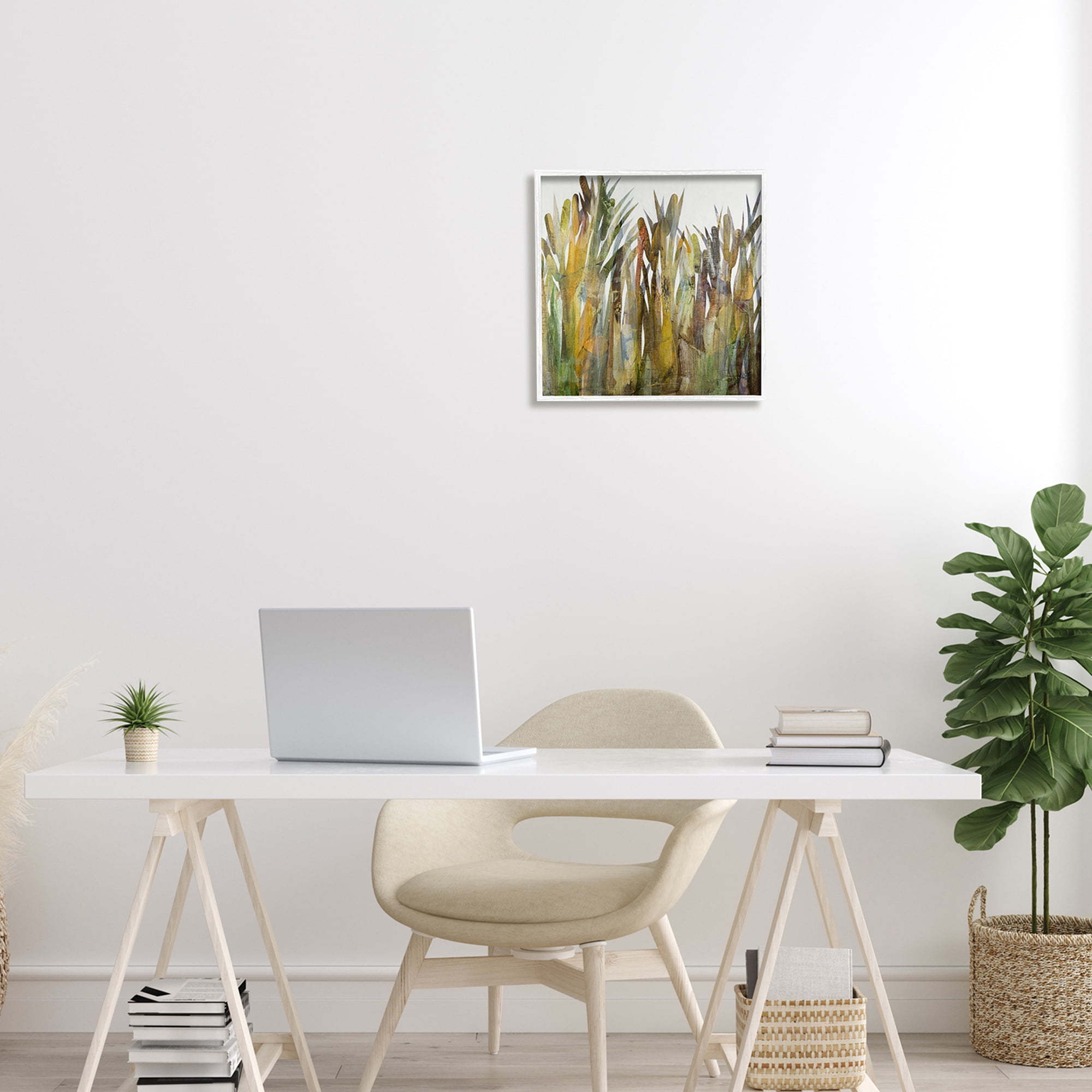 Stupell Industries Abstract Cattails Grass Collage Neutral Tones, 17 x 17, Design by Ruth Fromstein