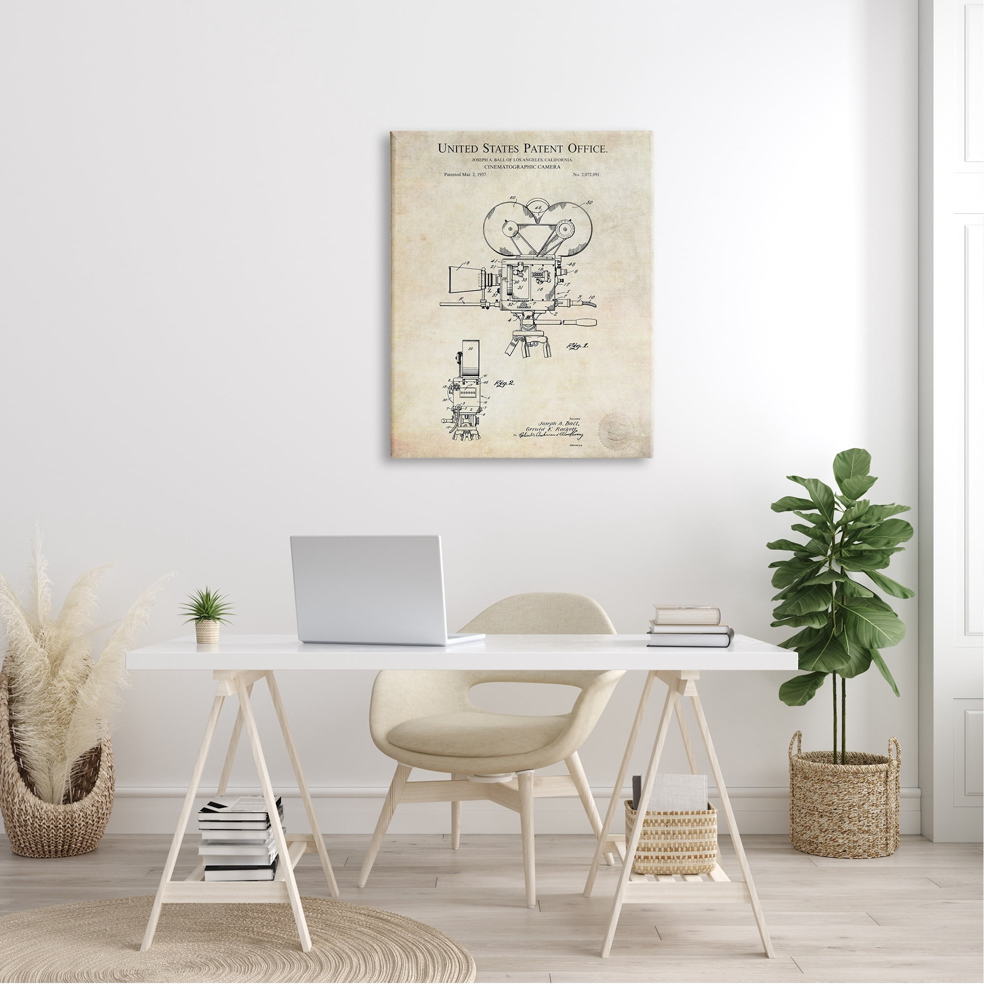 Stupell Industries Cinematographic Camera Patent Detailed Blueprint Design Canvas Wall Art, 30 x 40, Design by Karl Hronek