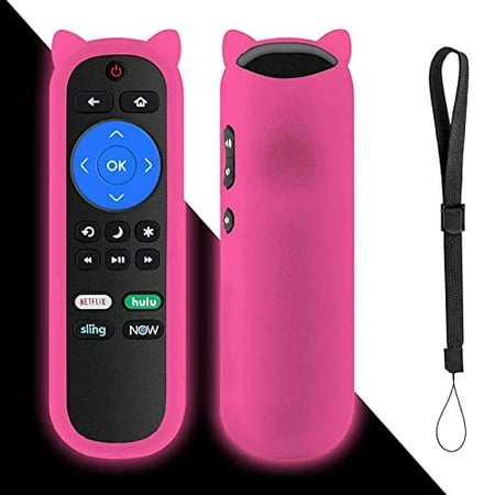 Yimaut Remote Control for All Hisense Roku TV, Universal Remote for Hisense 32" 40" 43" 50" 55" 58" 65" 70" 75" 85" Roku Built-in TV with TV Remote Cover and Wrist Strap (Glow Pink)