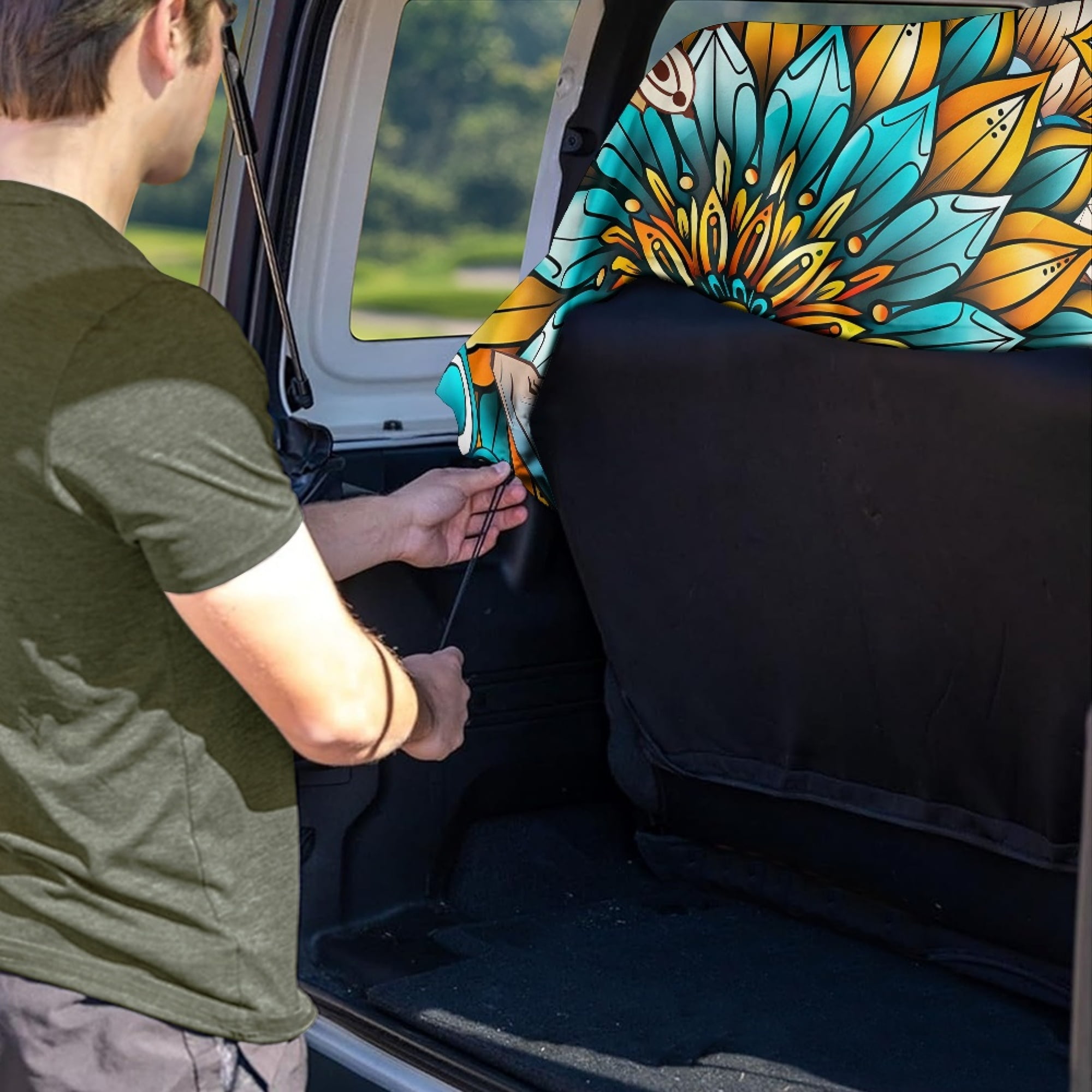 Drydeepin Butterfly Boho Mandala Pattern Car Back Seat Cover, Rear Bench Seat Towel Cover Breathable Non-Slip Rear Seat Cover Universal Fit for Sedans SUVs Truck Auto Interior Decor