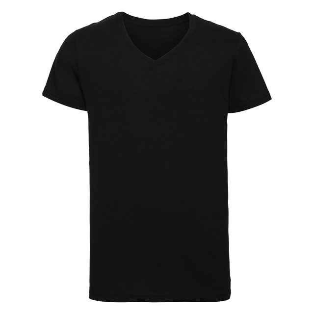 Russell - Camiseta de manga corta con cuello V Modelo HD hombre caballero (Negro)