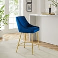 thumbnail image 2 of Counter Stool Chair, Blue Navy, Velvet, Modern Contemporary, Mid Century Bar Pub Cafe Bistro Hotel Lounge Dining Kitchen, 2 of 8