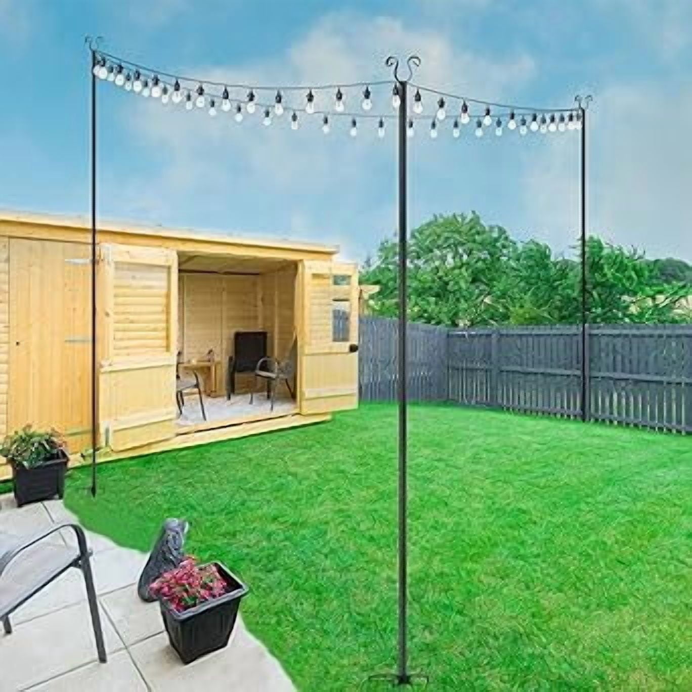 SNYNUXX New Upgrade String Light Poles, 4 Prong Christmas Light Hanging Pole, Portable Flag Pole for Yard Weather Resistant Poles for Outdoor String Lights, Black Christmas Light Pole (2 Pack)