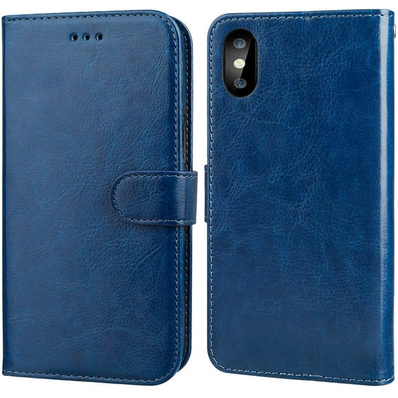 iPhone Xs Max Wallet Case with Card Holder PU Leather Kickstand Shockproof Protective Wrist Strap Flip Cover for iPhone Xs Max 6.5 inch (Blue)