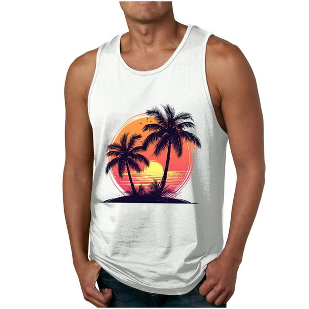 Camisetas de Tanque de los Hombres Tanque de los Hombres Incolor Gradiente de Impresión Cuello Redondo Correa Delgada Fuga Atrás Regular Casual Deportes Blusas de Tanque