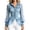 Light Blue, variant on Womens Chiffon Denim Spliced Button Front Blouse, Lapel Long Sheer Bubble Sleeve Fitted Irregular Peplum Shirt, Lightweight Transitional Casual Tailored Top, Three Color Choices