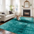 thumbnail image 3 of Teal Large Area Rug 8x10 FT, Non Slip Living Room Throw Carpet, Retro Oil Painting Modern Abstract Art Aesthetics Washable Soft Indoor Outdoor Carpet Non-Shedding Rug for Bedroom Dining Room, 3 of 9
