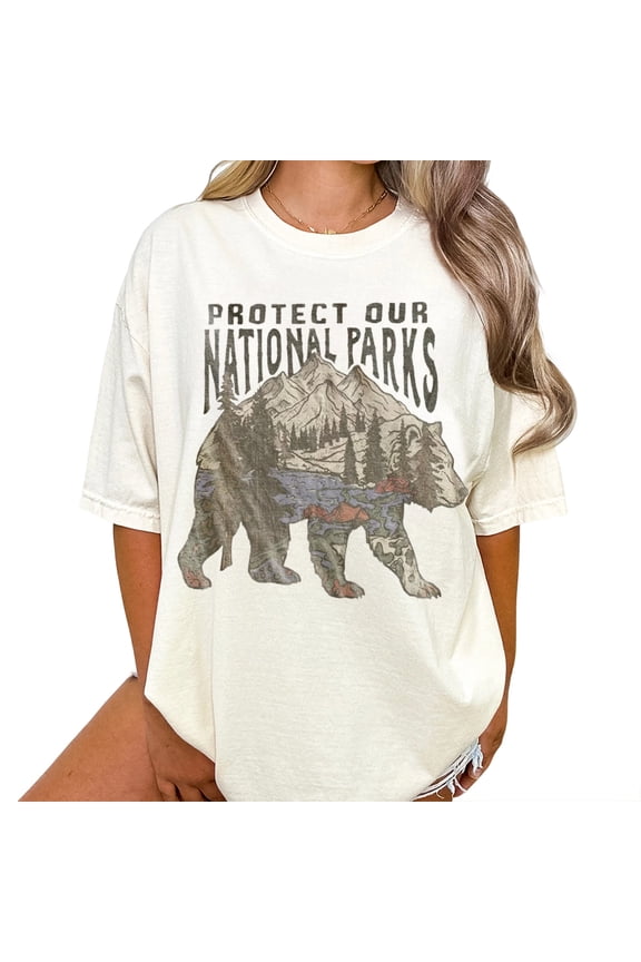 National Parks Bear Vintage Wildlife Graphic Casual T-Shirt for Men and Women