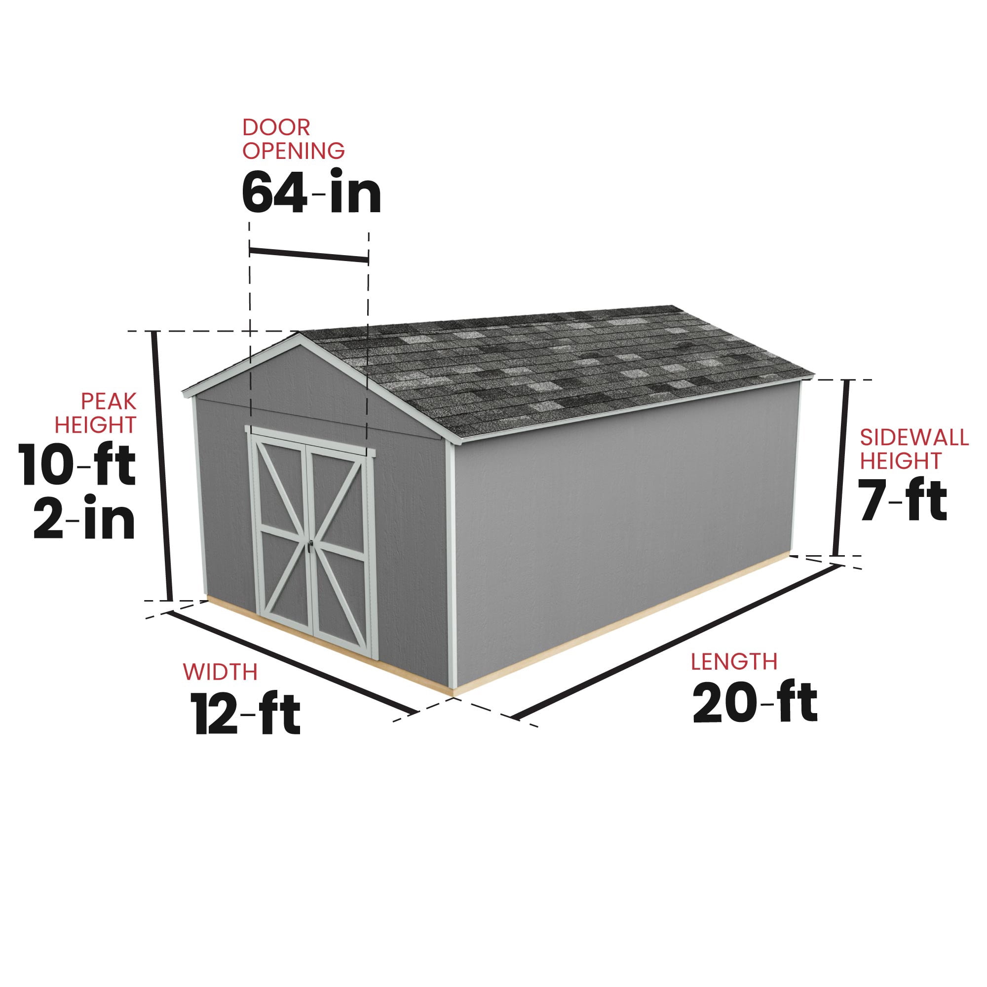 Handy Home Astoria 12’ x 20’ Wood Storage Shed, Water-Resistant, Gable Roof, Floor Included