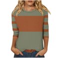 thumbnail image 2 of CLOISE Blouses for Women Fall Fashion Striped Tops Scoop Neck 3/4 Sleeve Shirts Comfy Colorblock Basic Blouses Y2k Outfits Army Green XL, 2 of 5