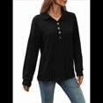 thumbnail image 1 of Blusas Holgadas de Larga con Botones y Solapa de Color Liso para Mujer, Otoño e Invierno Negro XXL, 1 of 10