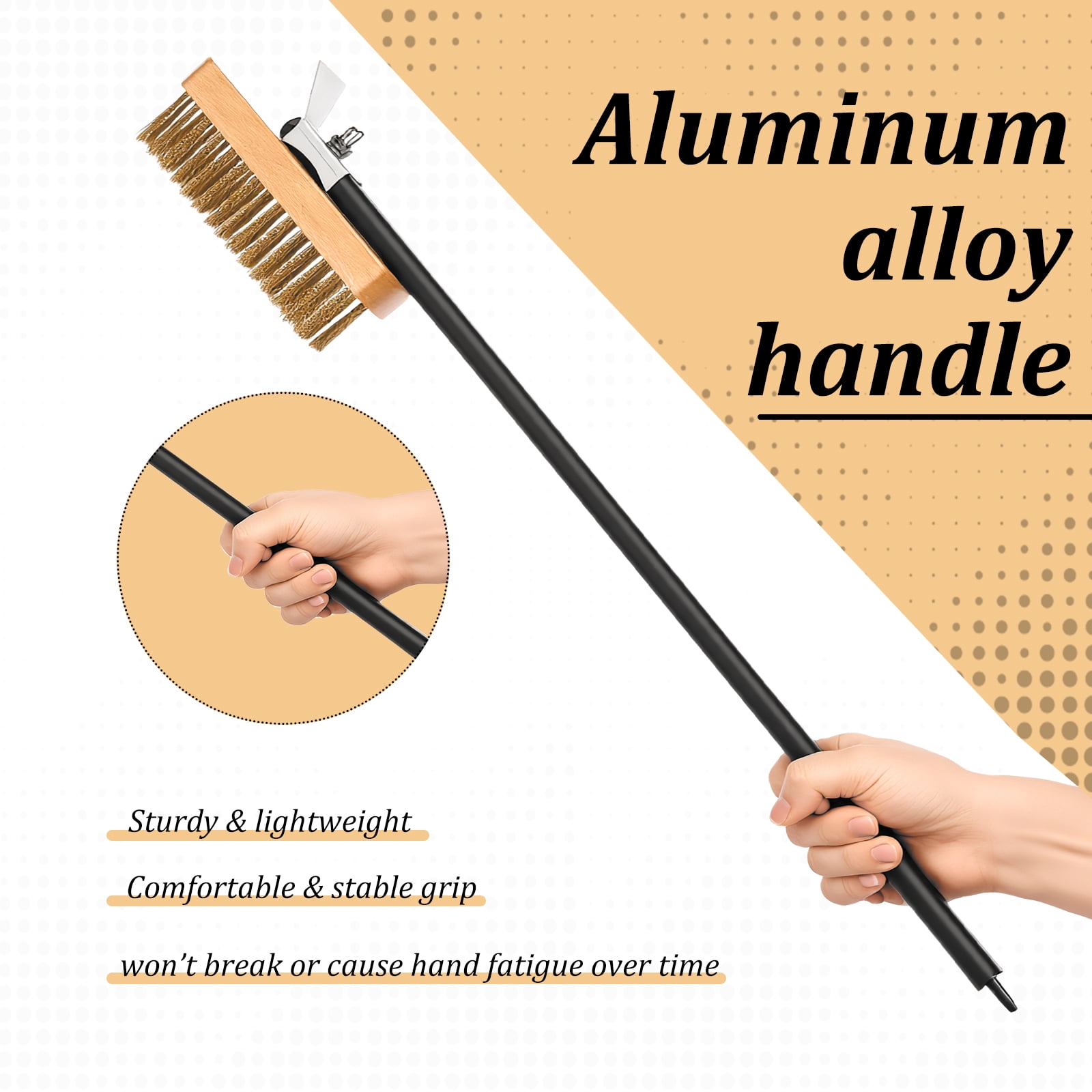 Pizza Oven Brush with Scraper, 21.85" Aluminum Alloy Long Handle Pizza Stone Cleaning Brush with Heat Resistant Brass Bristles, Professional Oven Cleaner Tool for Indoor & Outdoor Grills, BBQ, Black