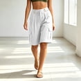 thumbnail image 6 of YTCAMLO Cotton Linen Bermuda Shorts for Women Casual Loose Fit Ruched Summer Beach Shorts with Pockets Drawstring Cargo Shorts, 6 of 7