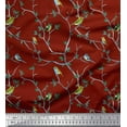 thumbnail image 2 of Soimoi Red Silk Fabric Leaves & Flycather Bird Print Sewing Fabric Yard 44 Inch Wide, 2 of 3