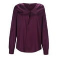 thumbnail image 2 of Easter Shirts Tops for Women Trendy St. Patrick's Women's Satin V Neck Shirts V Neck Pleated Long Sleeve Blouses Casual Loose fit Solid Dressy Work Tops Spring Tops for Women 2025 Long Sleeve, 2 of 6