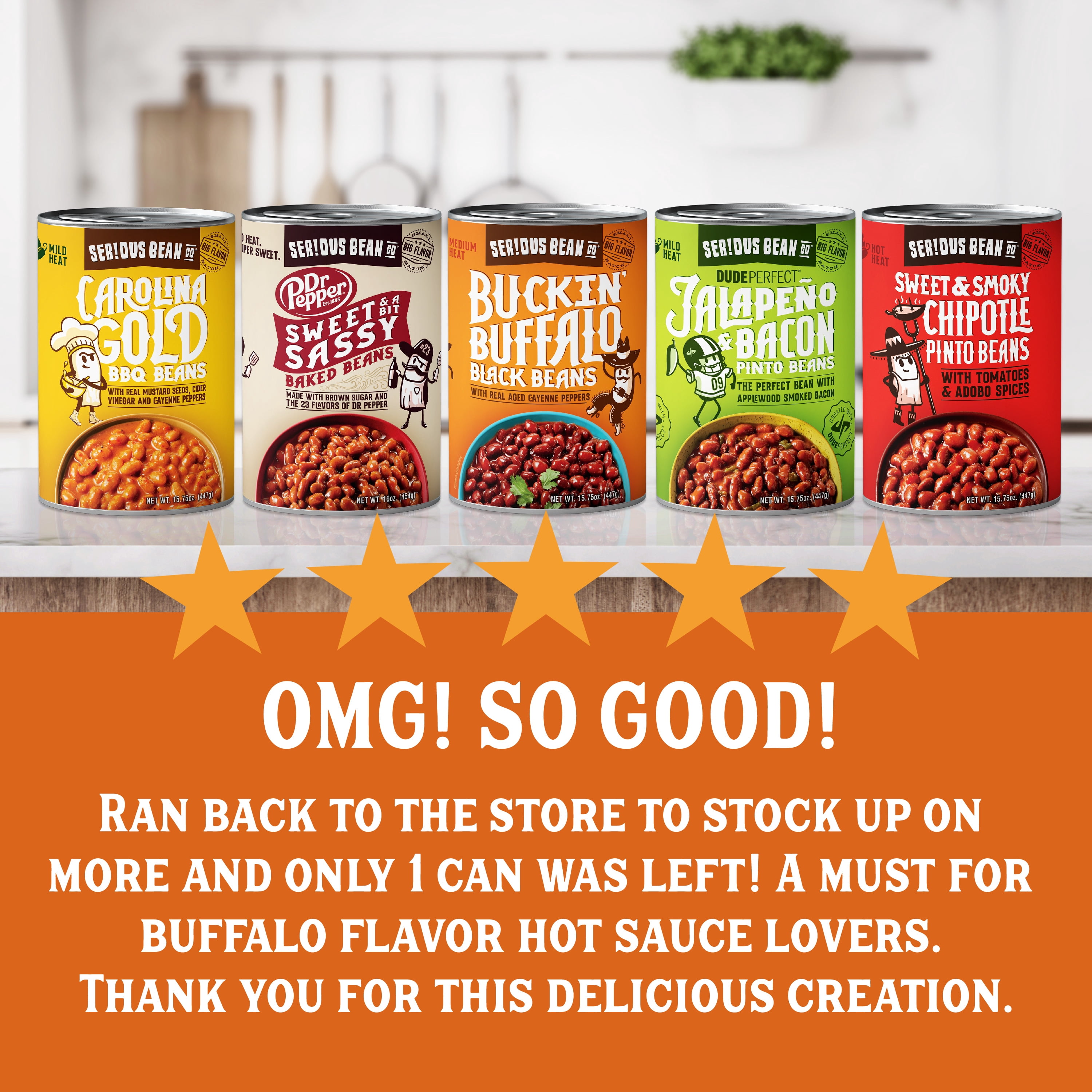 (12 Cans) Serious Bean Co Buckin' Buffalo Baked Black Beans, 15.75 oz