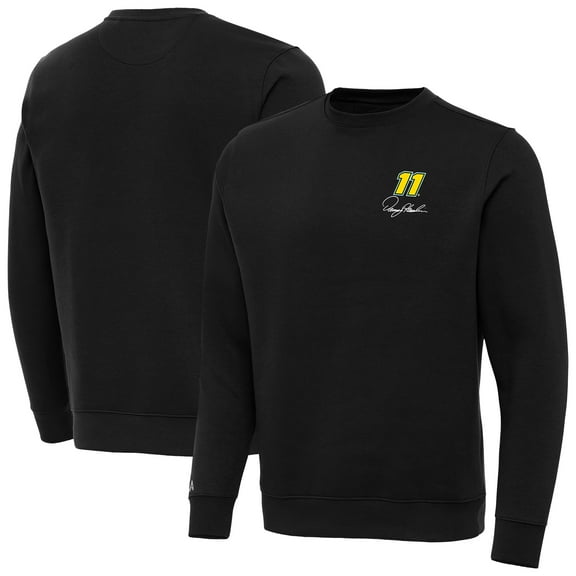 Men's-Antigua Black Denny Hamlin Victory Crewneck Pullover Sweatshirt