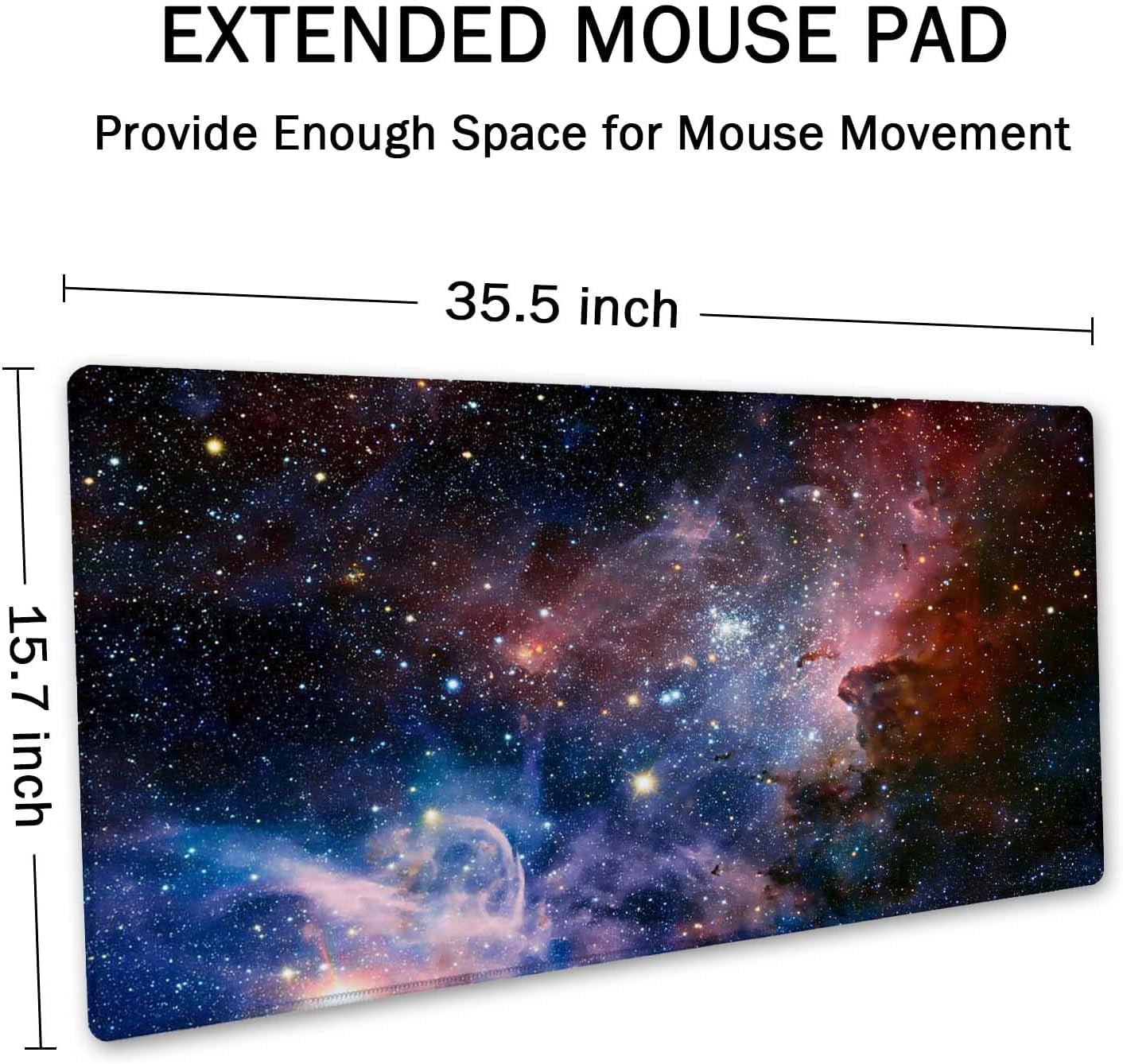 Desk Mat,Large Mouse Pad 35.4" x 15.7" XXL Extended Gaming Mouse Pad Mat with Non-Slip Base Stitched Edge Mousepad for Computer,Office,Keyboard and Laptop - Galaxy Nebula Starry Cosmic