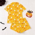 thumbnail image 4 of MEZZALL Women Halloween Ghost Print Pajama Set Lapel Collar Button Closure Chest Pocket Short Sleeve Tops With Elastic Waist Shorts Loungewear Sleepwear For Holiday 2 Piece Versatile Pjs, 4 of 9