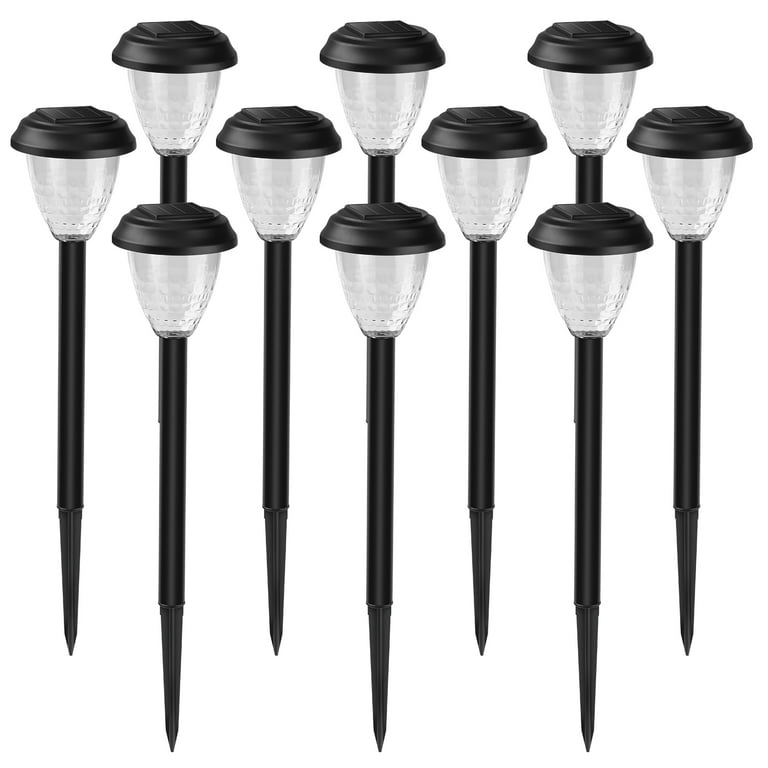 10 Pack Solar Lights for Outside Pathway Walkway Driveway Garden Yard Solar Powered Lights Outdoor Waterproof. Black Cool White