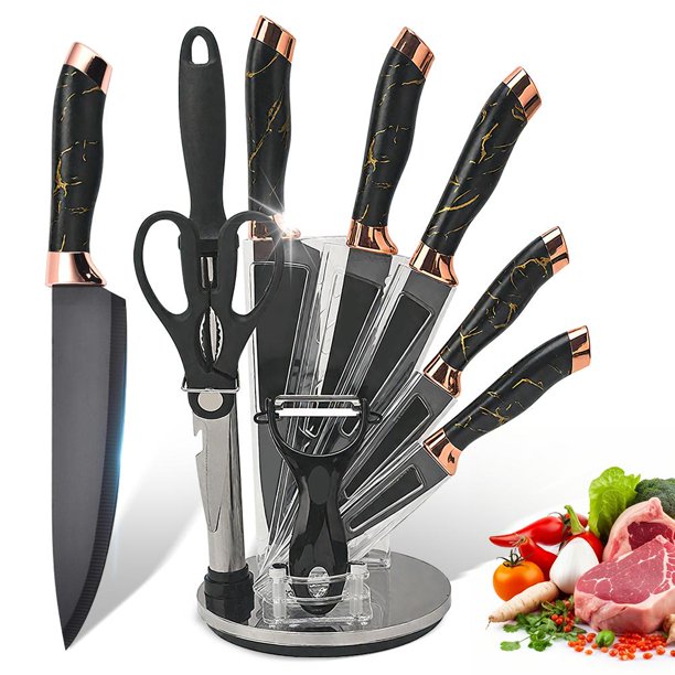Juego De 8 Piezas De Cuchillo De Cocina Con Asiento De Cuchillo, Sin Pelador.,Nergo