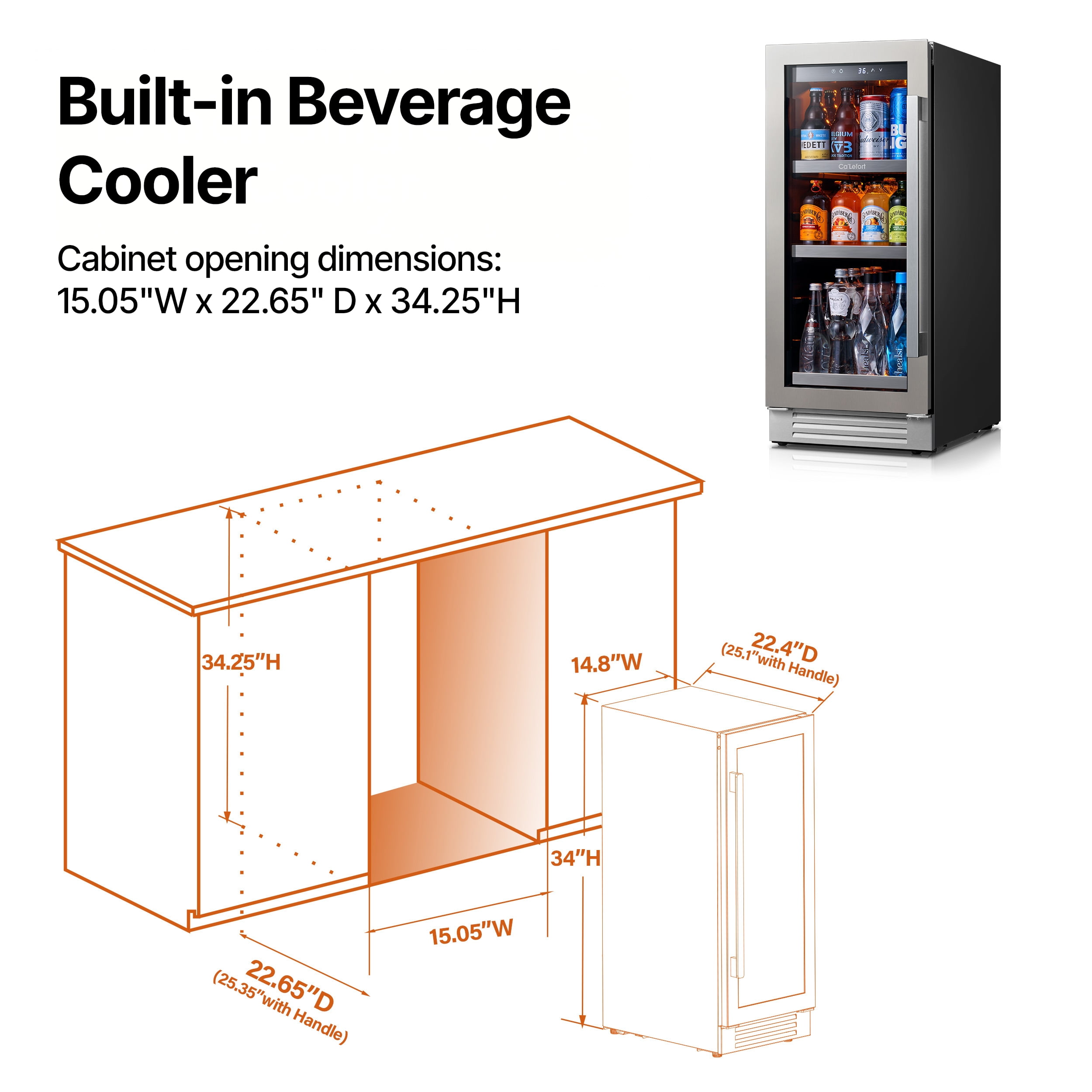 Ca'Lefort 15'' Beverage Refrigerator,Single Zone Beverage Fridge with Stainless Steel Door Frame