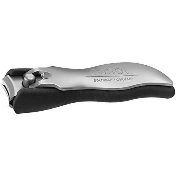 Stainless Steel Curved Nail Clipper with Catcher German Nail Cutter - 6cm No Splash Manicure Nail Care Cutting Trimming Tool Handcrafted in Solingen Germany by GÖSOL (black) Black