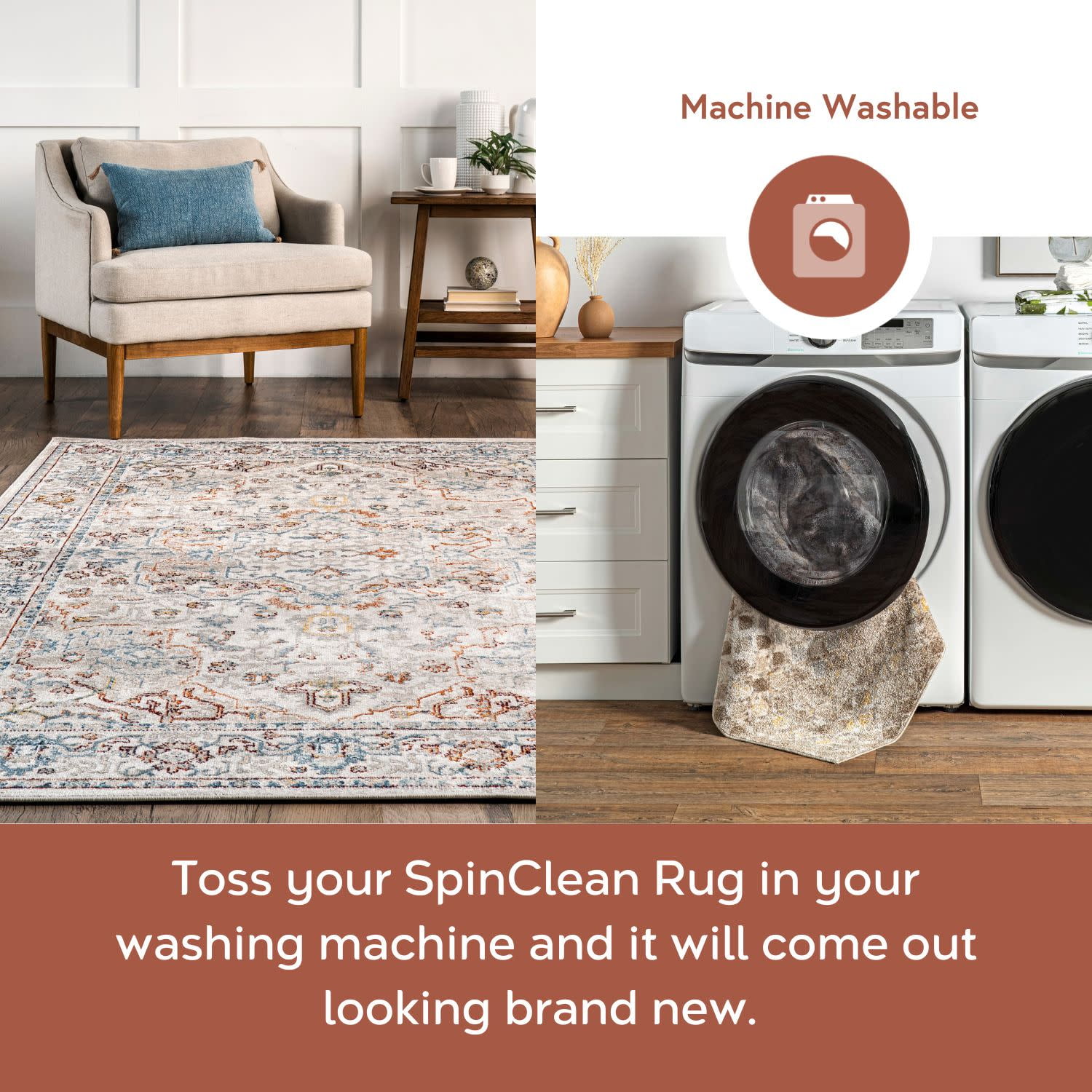 Nuloom Cady SpinClean Machine Washable Transitional Area Rug, 9' x 12', Cady Beige